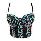 Sexy Corset With Cups Rhinestone Sequins Party Short Women Camis Crop Top In Bra Cropped YH8300