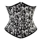 Women Sexy Gothic Skull Print Underbust Corset Burlesque Waist Cincher Body Shaper Corset Bustier Lingerie Top Plus Size Korsett
