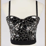 Sexy Beaded Diamond Sequins Women Camis Corset Crop Top To Wear Out Push Up Bustier Bra