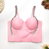 Sleeveless Crop Top With Cups Off Shoulder Strap Corset Sexy Dance Cropped Shine Lingerie Rhinestone Clothing