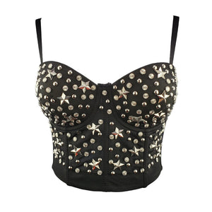 Camis Crop Top Autumn Sexy Nightclub Stage Bra Rivet Shine Women Top With Cups Push Up Bralette Corset