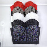 Sexy Crop Top Nightclub Show Corset Sleeveless Beads Top Women Camis Tops With Built In Bra Push Up Bralette