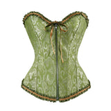Women Sexy Floral Zipper Overbust Corset  Waist Cincher Slim Lace Up Fashion Jacquard Brocade Corset Bustier Lingerie Top