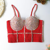 Sexy Crop Top Built In Bra Acrylic Shine Nightclub Party Women Top With Cups Push Up Bralette Female Corset Mesh Camis