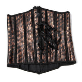 Steampunk Skull Print Faux Leather Underbust Corset Women Sexy Slim Body Shaper Corset Bustier Lingerie Top Pirate Costume Brown