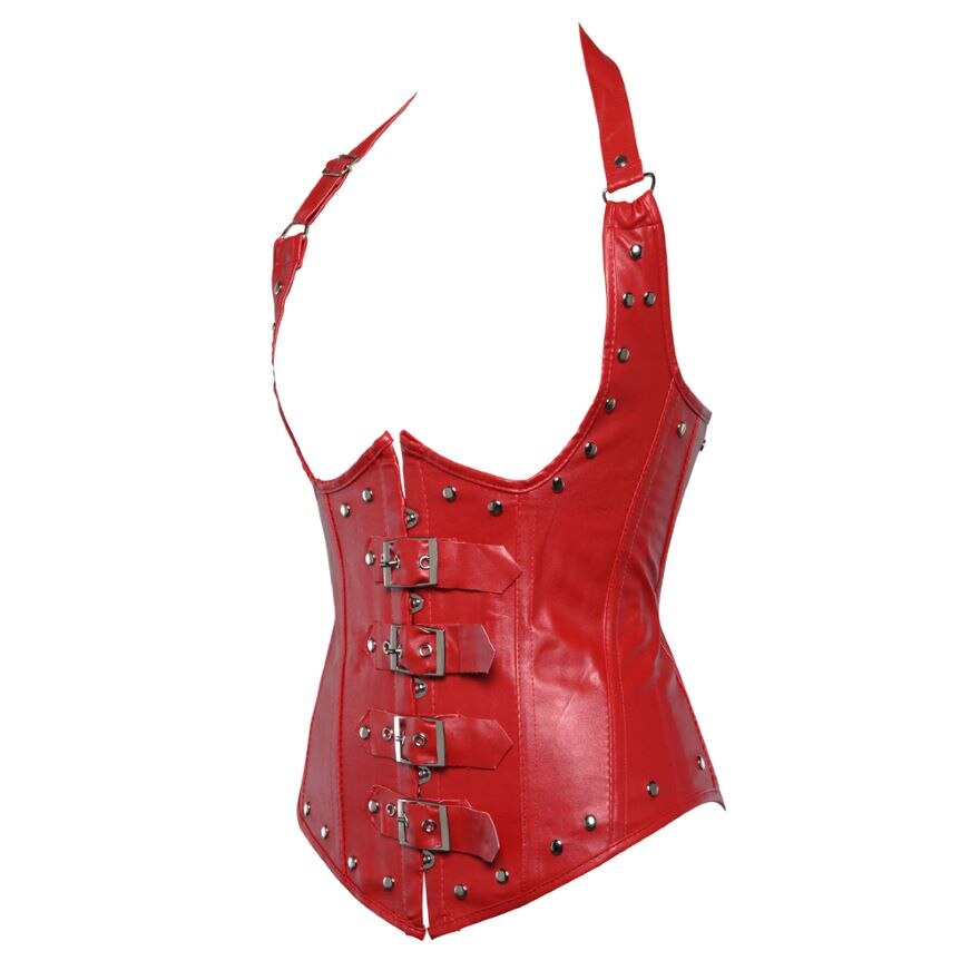 Women Sexy Gothic Faux Leather Underbust Corset Steampunk Spiral Steel Boned Corset Waist Trainer Corsets Bustiers Lingerie Top