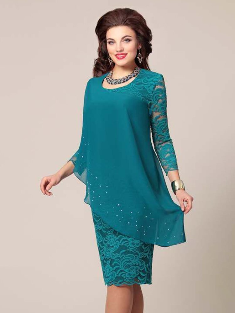 Long Sleeve Lace Chiffon Dress Plus Size Women Formal Occation Dresses –  FashionLoveHunter