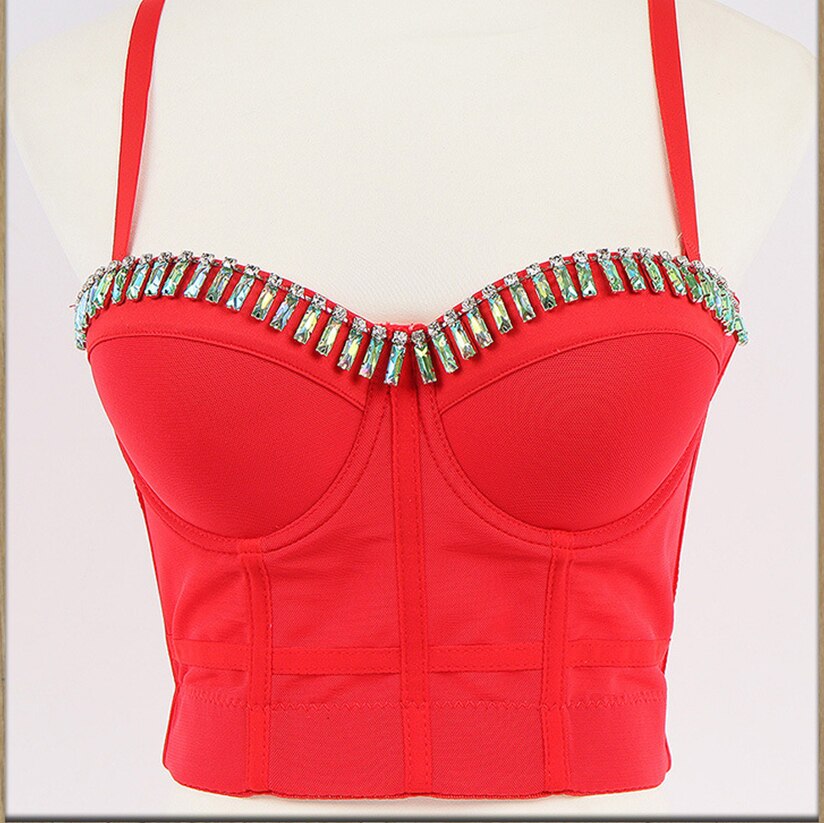 Breathable Woven Fabric Sexy Beading Diamond Top Push Up Bustier Party Corset Camis Crop Top To Wear Out