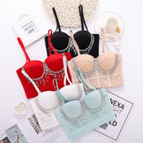 Sexy Beaded Tassel Rhinestone Women Camis Cropped Top Corset Crop Top To Wear Out Push Up Bustier Bra
