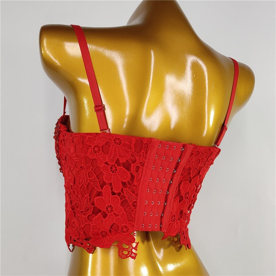 Cropped Top With Built in Bra Lace Beading Push Up Women Bodice Crop Top Straps Sexy Corset Tops To Wear Out Camis