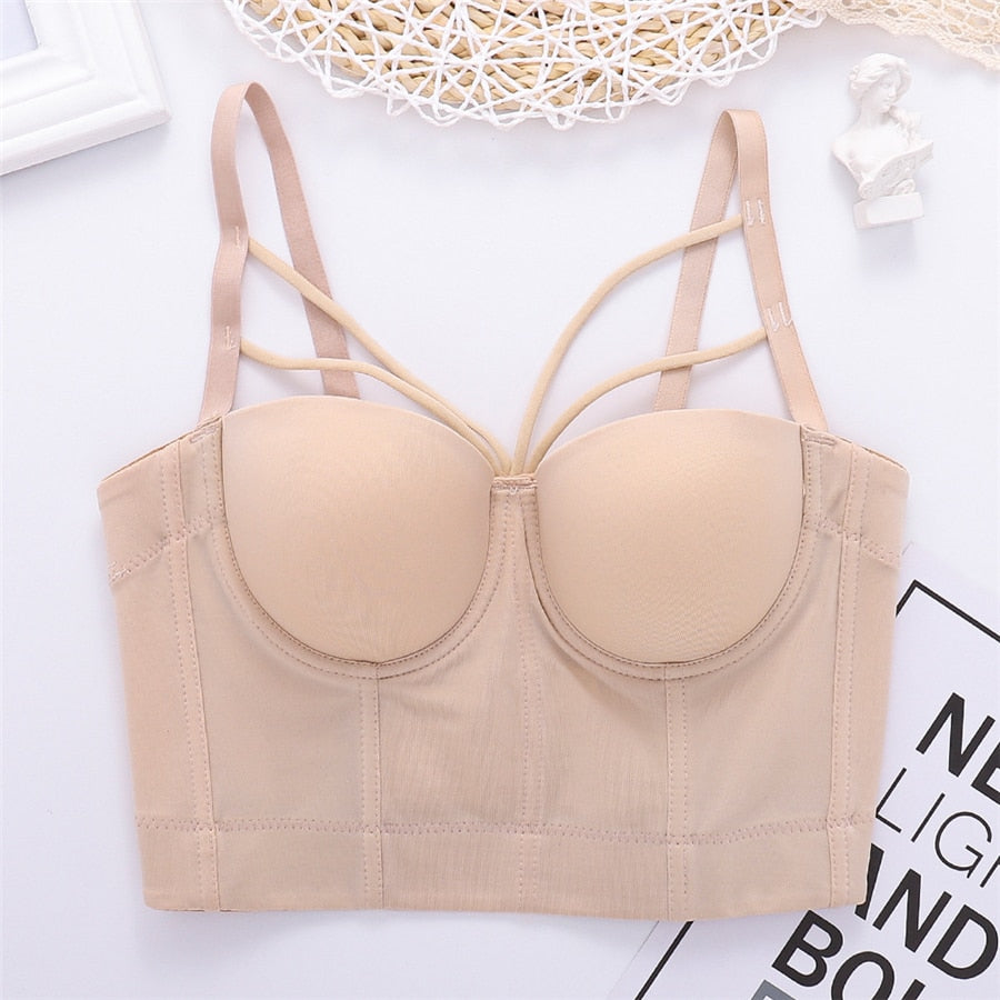 New Bodice Summer Top Sleeveless Short Sexy Push Up Crop Top Women Harajuku Off Shoulder Solid Camis With Built In Bra