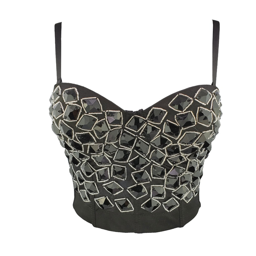 Acrylic Shine Sexy Top Performance Party Nightclub Crop Top Women To Wear Out Spaghetti Strap Corset Push Up Bralette