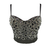 Acrylic Shine Sexy Top Performance Party Nightclub Crop Top Women To Wear Out Spaghetti Strap Corset Push Up Bralette