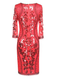 O Neck Formal Half Sleeve Women 1920s Vintage Gowns Tea Length Sequins Tulle Evening Dress