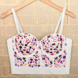 Crop Top With Built In Bra Acrylic Imitation Stones Push Up Sexy Corset Tops Performance Underwear Camisole