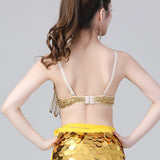 Belly Dance Rhinestone Indian Eastern Competition Sequin Beaded Fringe Shiny Crop Top Costume
