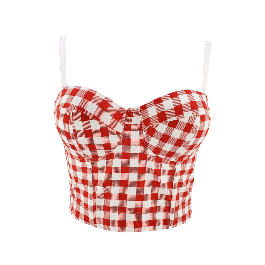 Crop Top To Wear Out Bra Plaid Women Tops Sexy Nightclub Corset Summer Push Up Bralette Tops