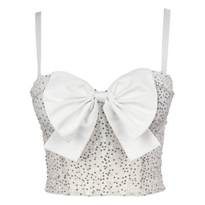 Crop Tops Sexy Sleeveless Sequins Bow Women Top Cropped Party Corset Push Up Bustier Camis Built in Bra