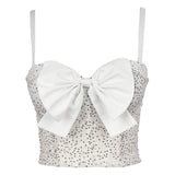 Crop Tops Sexy Sleeveless Sequins Bow Women Top Cropped Party Corset Push Up Bustier Camis Built in Bra