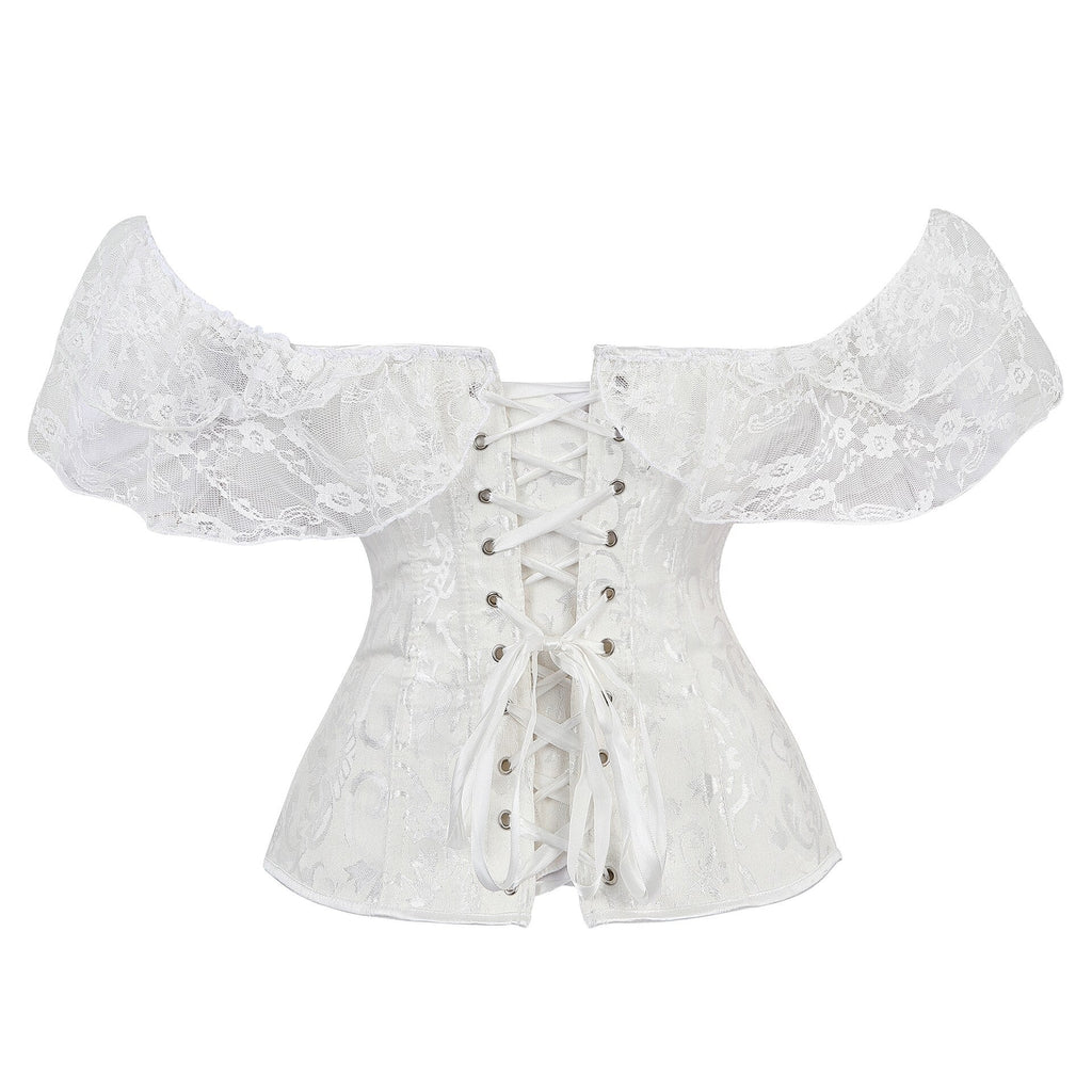 Off shoulder Corset Solid Corsets Overbust Corset Bustier Sexy Lolita Women Girl Outwear Waist Slimming Lace ruffles Gorset