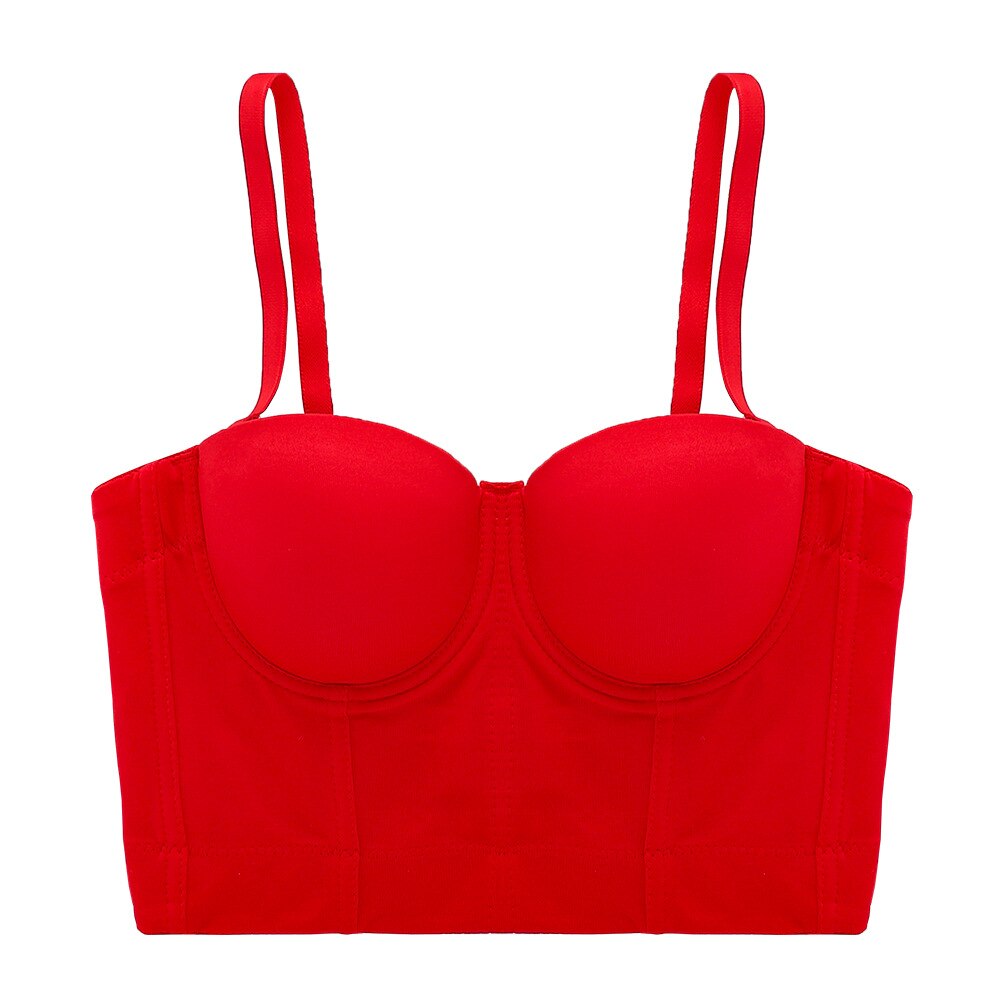 Sexy Crop Top To Wear Out Sleeveless Camis Built In Bra Ladies Cropped Top Nightclub Party Corset Push Up Bustier