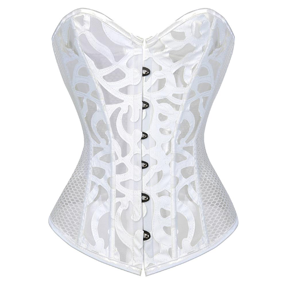 Women Sexy Transparent Hollow Net Overbust Corset Waist Training Slim Lace Up Corsets Bustiers Lingerie Top Plus Size S-6XL