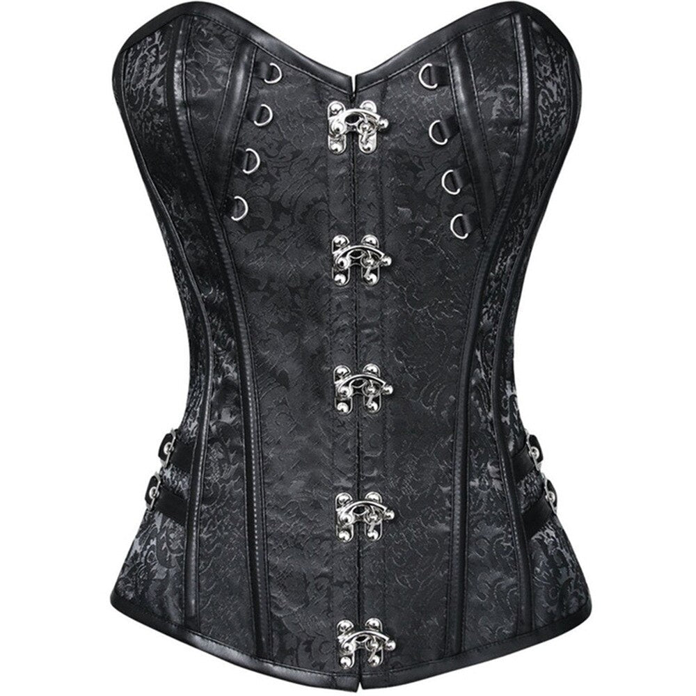 Women Steampunk Corsets Short Korset Gothic Overbust Bustier Jacquard Floral Lace Corselet
