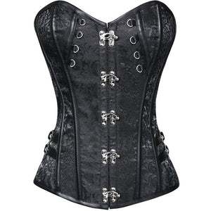Women Steampunk Corsets Short Korset Gothic Overbust Bustier Jacquard Floral Lace Corselet