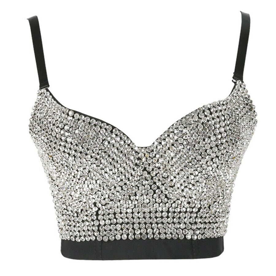 Summer Corset Top To Wear Out Beading Rhinestones Sexy NightClub Party Women Top Push Up Cami Top Bra