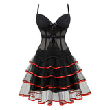 Victorian Burlesque Straps Corset Dress Women Gothic Sexy Cup Lace Corset Bustier Lingerie Top With Striped Mini Skirt Set