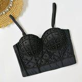 Crop Tops Spaghetti Strap Summer Top Off Shoulder Sexy Corset Beads Cami With Built In Bra Slim Clothes