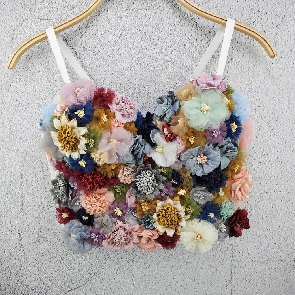 Flower Crop Top Winter Women Tank Top With Built In Bra Spaghetti Strap Gothic Performance Sexy Bustier Camis