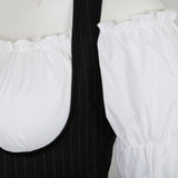 Women Gothic Corset Dress Sexy Striped Underbust Corset Vest Renaissance Blouse Asymmentrical Floral Lace Skirt Set Three-Pieces