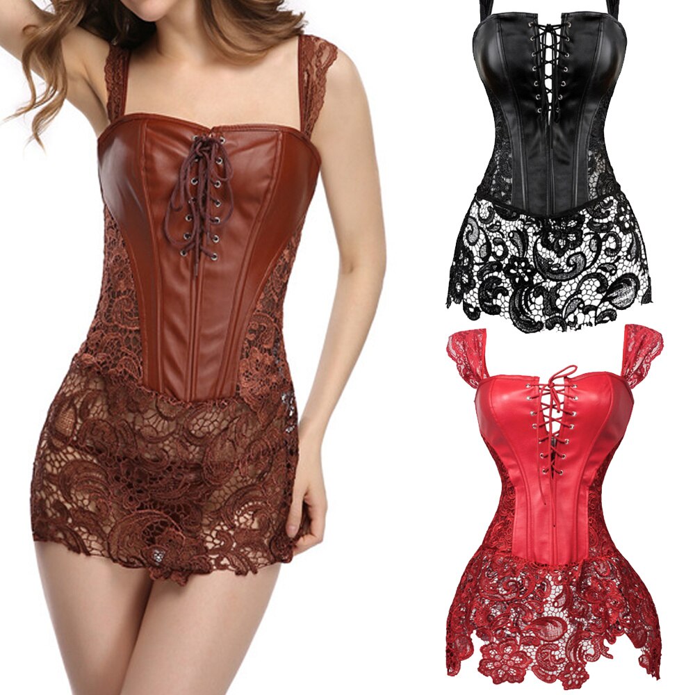 Faux Leather Black Steampunk Zipper Back Corsets and Bustiers PVC Gothic Boned Lingerie Slimming Body Shaper