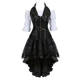 Gothic Corset Dress Sexy Leather Corset Bustier Lingerie Renaissance Blouse Steampunk Irregular Pirate Skirt Set Plus Size S-6XL