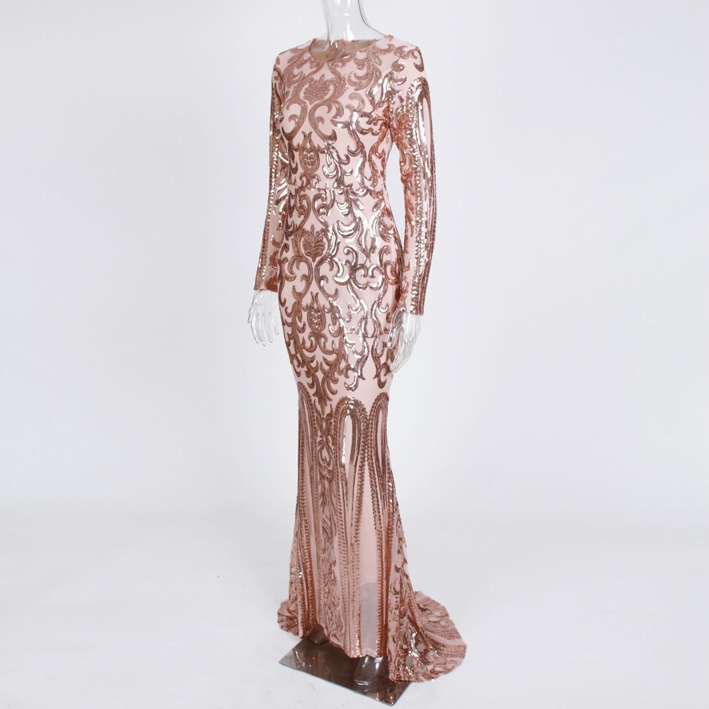 Elegant Long Sleeve Sequin Evening New Women Gold Party Maxi Dress