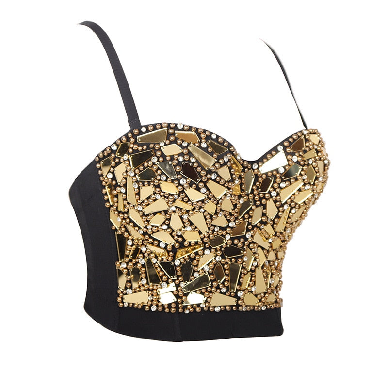 Sexy Beaded Diamond Sequins Women Camis Corset Crop Top To Wear Out Push Up Bustier Bra