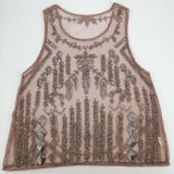 Perspective Mesh Crop Runway O-Neck Sleeveless Short Beaded Sequin Tank Top Party Club Gauze Embroidery Top