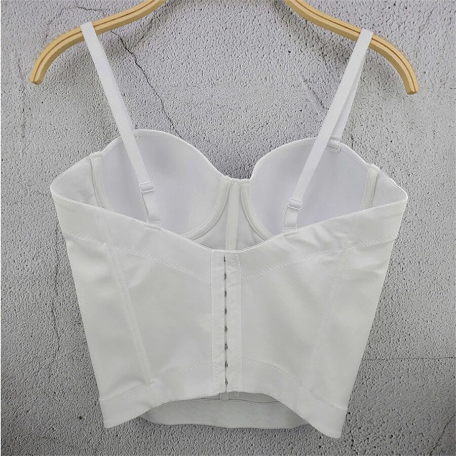 Embroidery Long Corset Sexy Crop Top Women Solid Camis Tops With Built In Bra Push Up Bustier