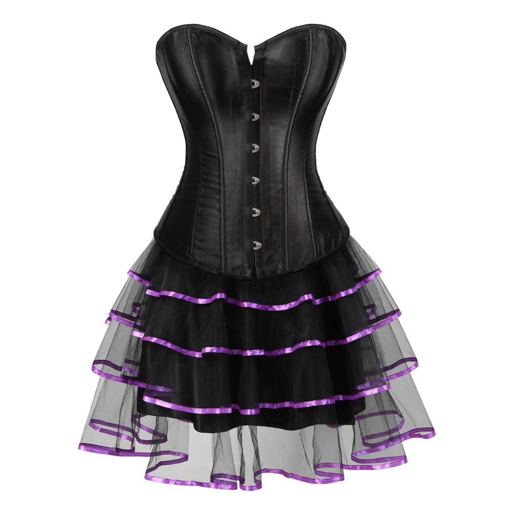 Women Gothic Burlesque Corset Dress Sexy Satin Overbust Corset Bustier –  FashionLoveHunter