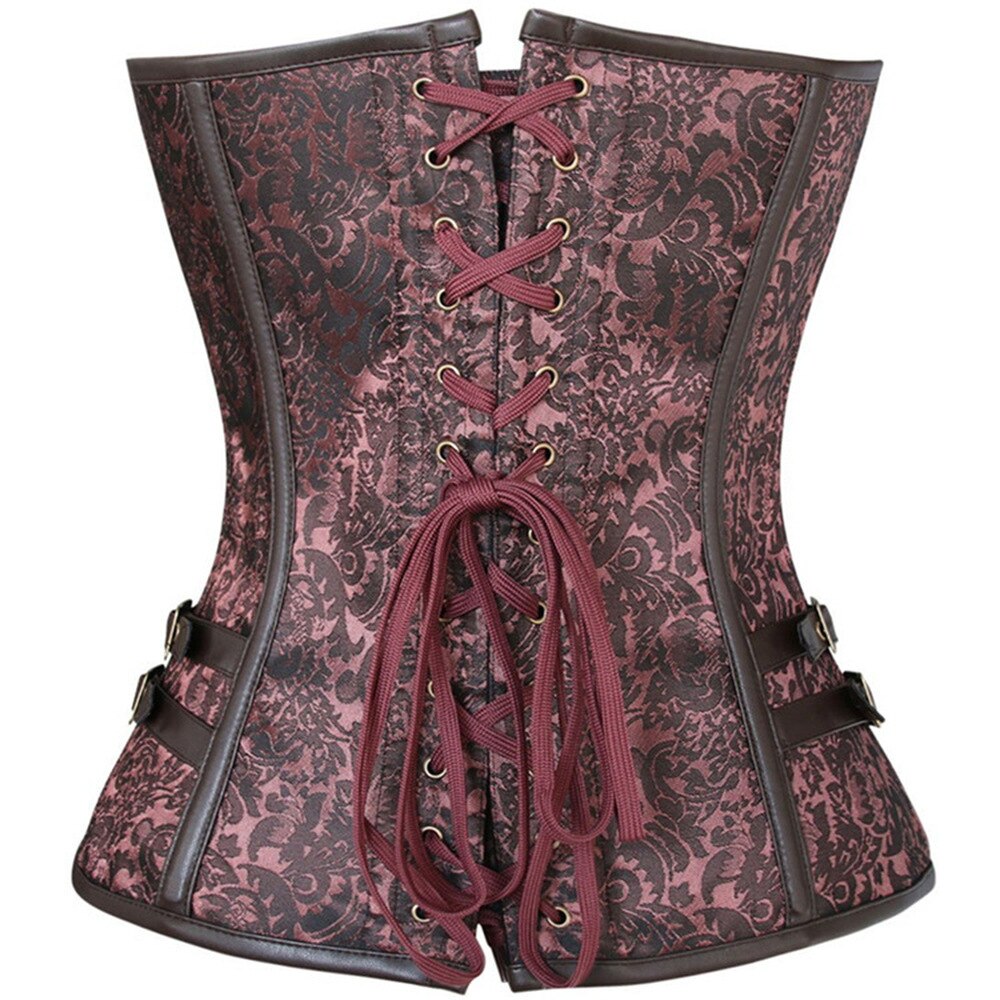 Women Steampunk Corsets Short Korset Gothic Overbust Bustier Jacquard Floral Lace Corselet