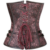 Women Steampunk Corsets Short Korset Gothic Overbust Bustier Jacquard Floral Lace Corselet