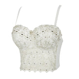 Cropped Tops With Built in Bra Women Lace Bright Glass Beading Crop Top Straps Sexy Women Corset Tops To Wear Out Bustier