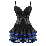 Victorian Burlesque Straps Corset Dress Women Gothic Sexy Cup Lace Corset Bustier Lingerie Top With Striped Mini Skirt Set