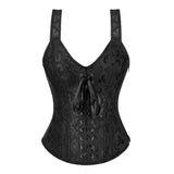 Women Sexy Floral Jacquard Straps Overbust Corset Zipper Side Waist Cincher Slim Lace Up Vintage Corset Bustier Lingerie Top