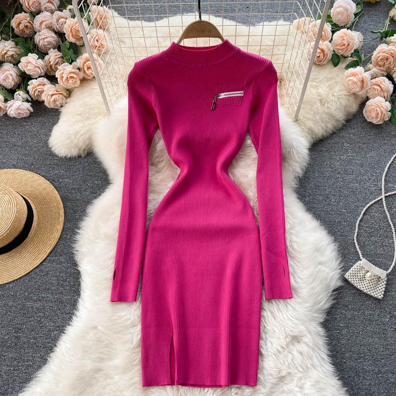 winter dresses zipper bodycon Autumn Elegant Sexy Ribbed Knitted Dress Warm High Neck – FashionLoveHunter All are measured by BALMAIN Button-embellished bouclé jacquard-knit SCHL006450_B_M Color:Heather Gray