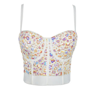 Crop Top With Built In Bra Acrylic Imitation Stones Push Up Sexy Corset Tops Performance Underwear Camisole