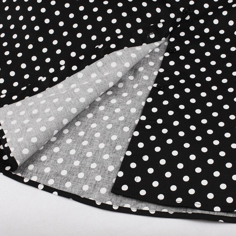 Turn Down Collar Single-Breasted Polka Dot Summer Cotton Shirt Dress Women 50s Rockabilly Vintage Sleeveless Midi Dresses