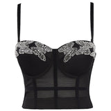 Beaded Mesh Cropped Summer Sexy Corset Party Cup Short Women Camis Built In Bra Cropped Crop Top YH1172