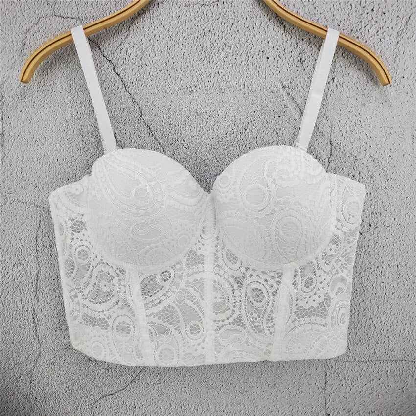 New Summer Embroidery Casual Lace Crop Top To Wear Out Push Up Bralette Bra Cropped Corset Tops Female Sexy Camis Clothing